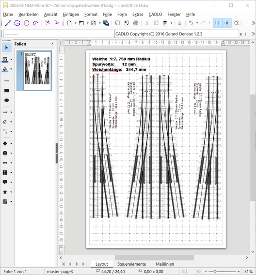 Weichenzeichnungen mit dem Programm Weiche 1.1 - kombiniert in LibreOffice Draw